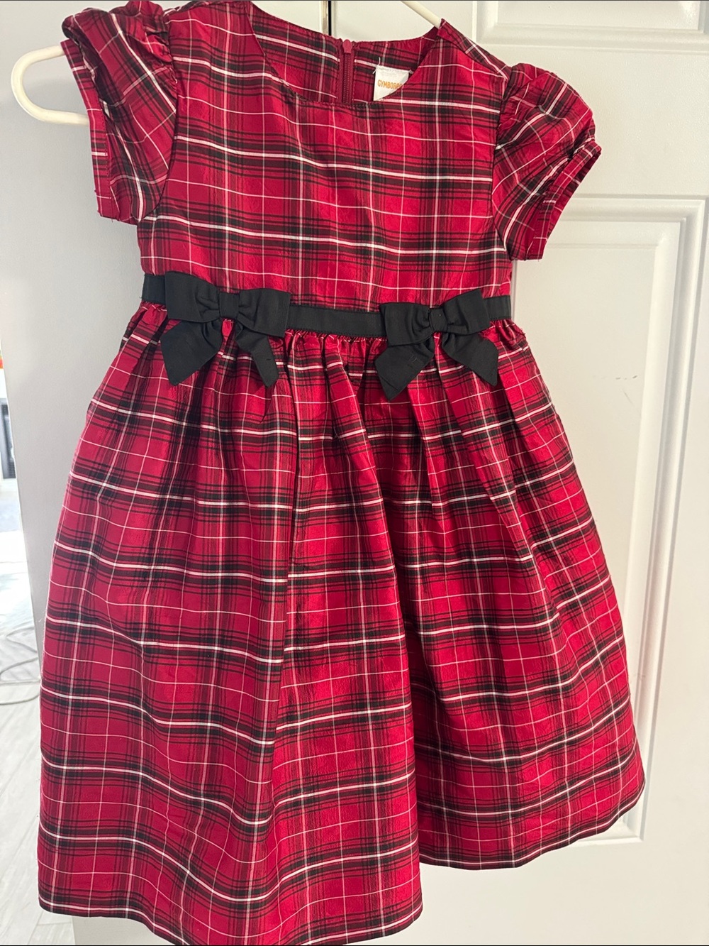 Gymboree Red Plaid Holiday Dress with Black Bow Waist